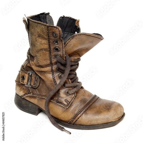 Old boot isolated on white background.