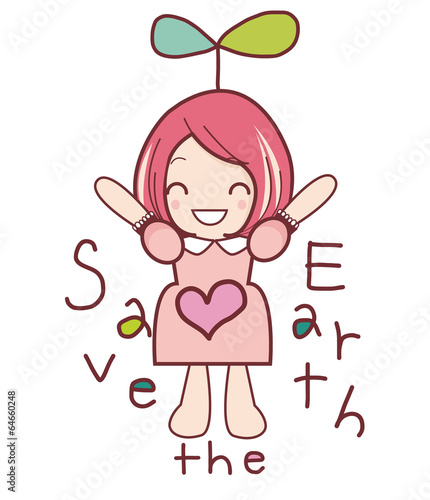 Save the Earth 　女の子ベクターイラスト