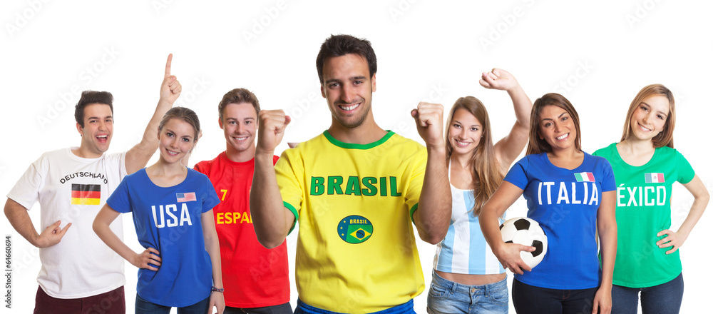 Fototapeta premium Happy sports fan from Brazil with other fans