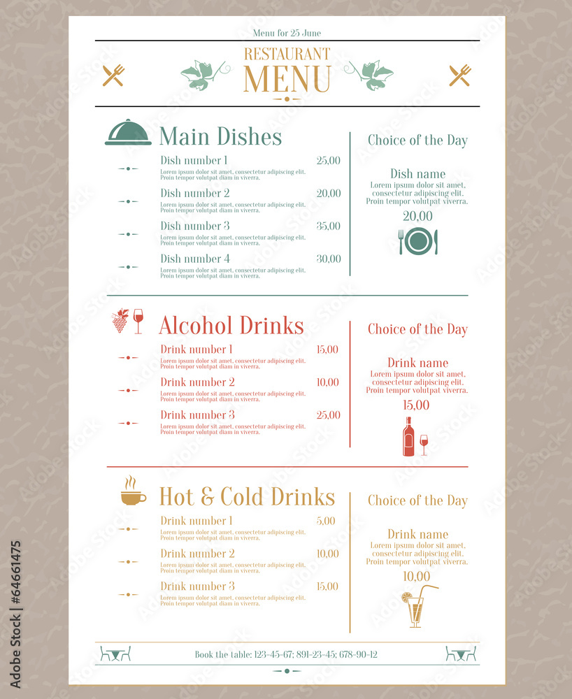 Restaurant menu template - obrazy, fototapety, plakaty 