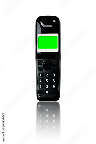 Wireless phone. Cordless phone with reflection on white backgrou