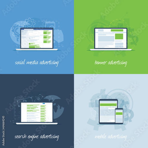 Internet marketing and advertising concepts in flat vectors