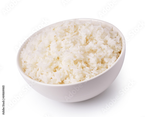 Rice in a bowl isolated on a white background