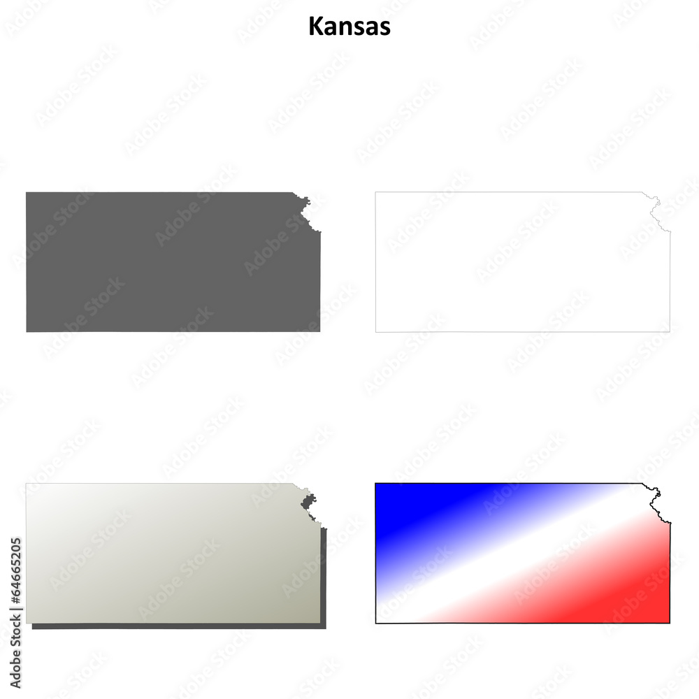 Kansas blank outline map set