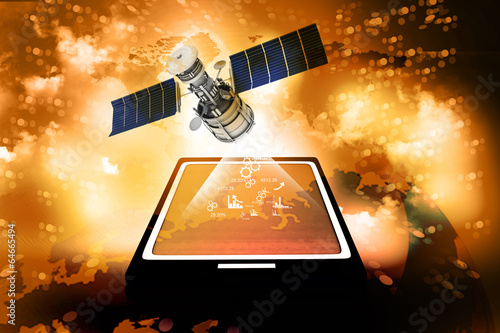 Εκτύπωση καμβά Satellite with tablet pc , modern communication technology.