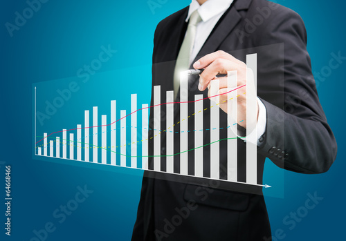 Businessman hand drawing a graph Isolated