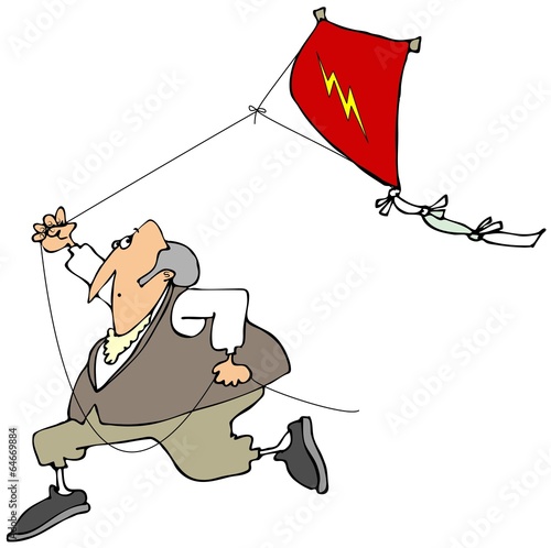Ben Franklin flying a kite