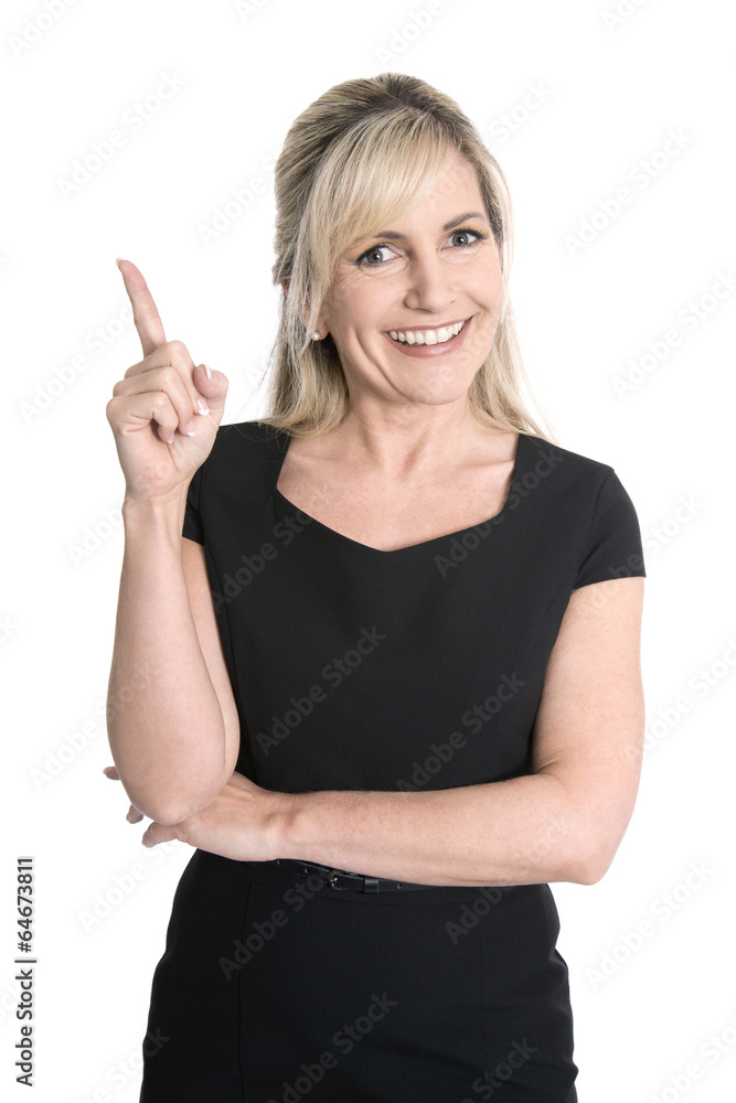 Geniale Idee: ältere attraktive Geschäftsfrau mit Zeigefinger Geniale Idee: ältere attraktive Geschäftsfrau mit Zeigefinger