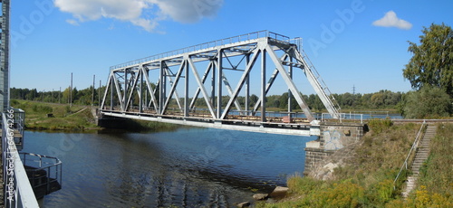 Panorama of railway bridge (Riga, Latvia)