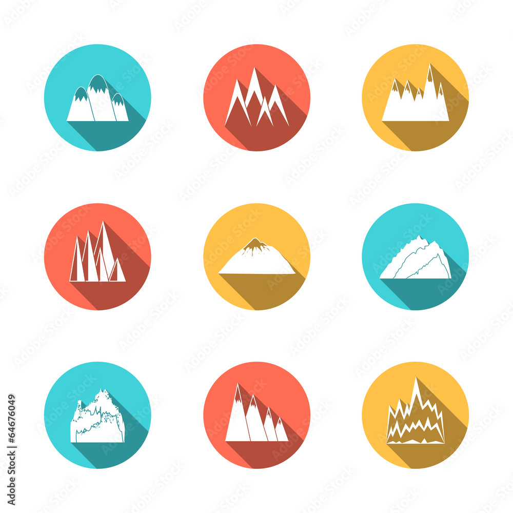 Snowy Mountains Icons Set Snowy Mountains Icons Set