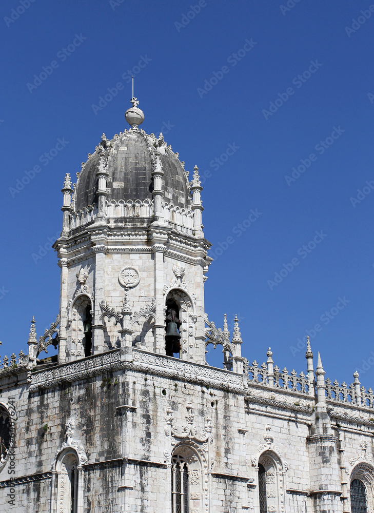 White stone basilica on the street of Lisbon