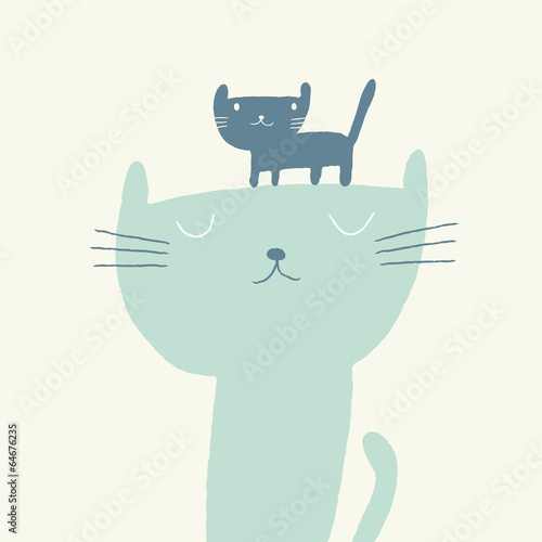 Vector illustration of a cute cat and a kitten for fathers day