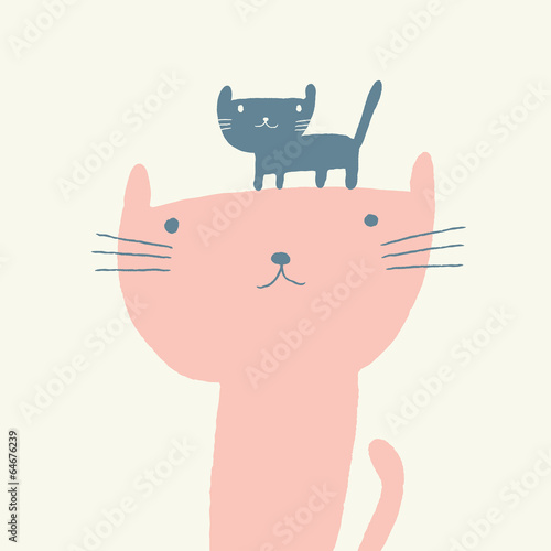 Vector illustration of a cute cat and a kitten for mothers day