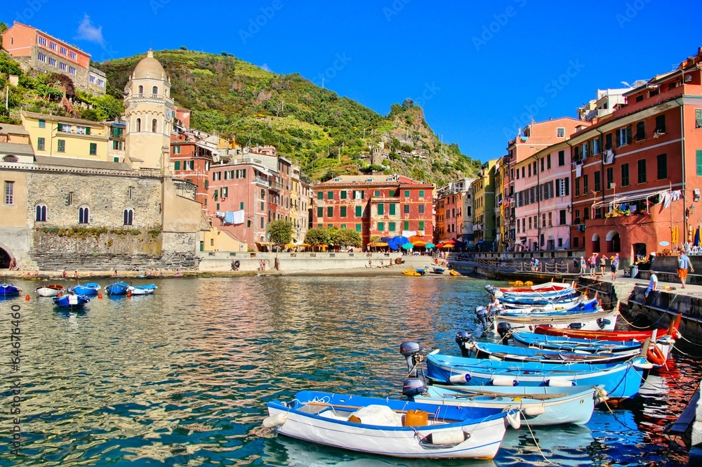 Colorful harbor with boats, Vernazza, Cinque Terre, Italy