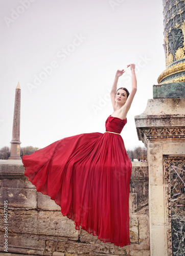 Photography Beautiful woman in red dress, Paris, France
