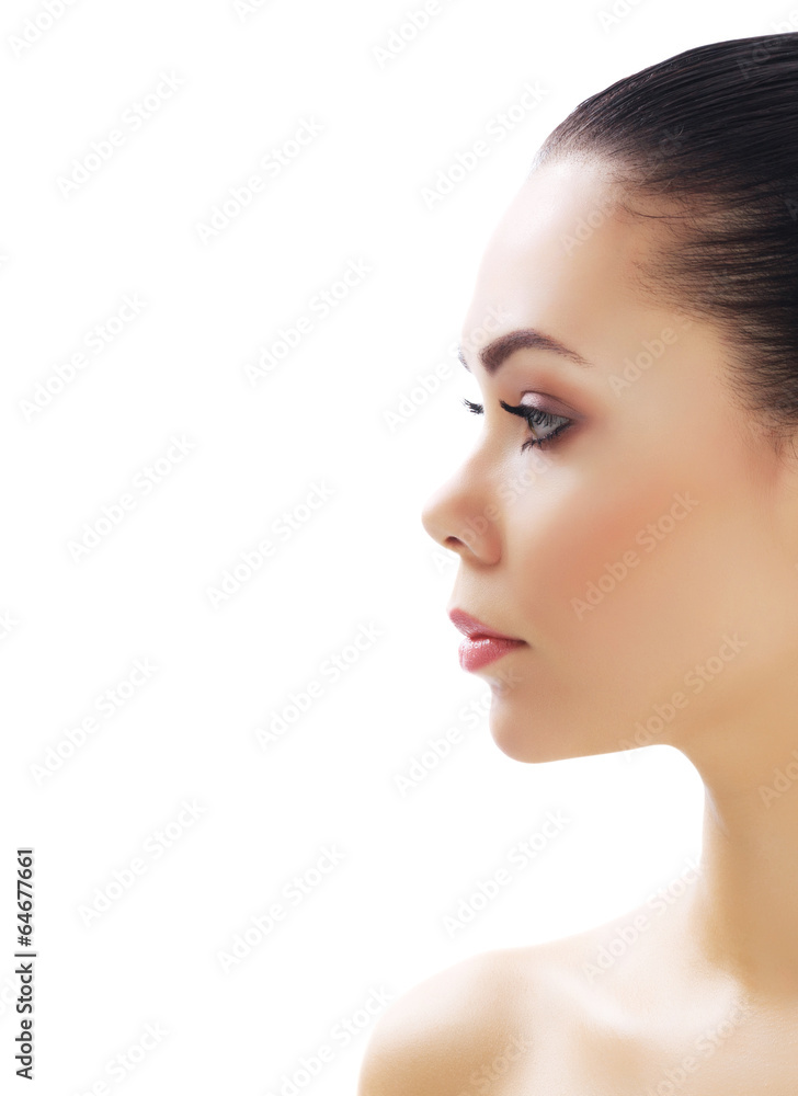 Beautiful girl with clean fresh skin, white background Beautiful girl with clean fresh skin, white background