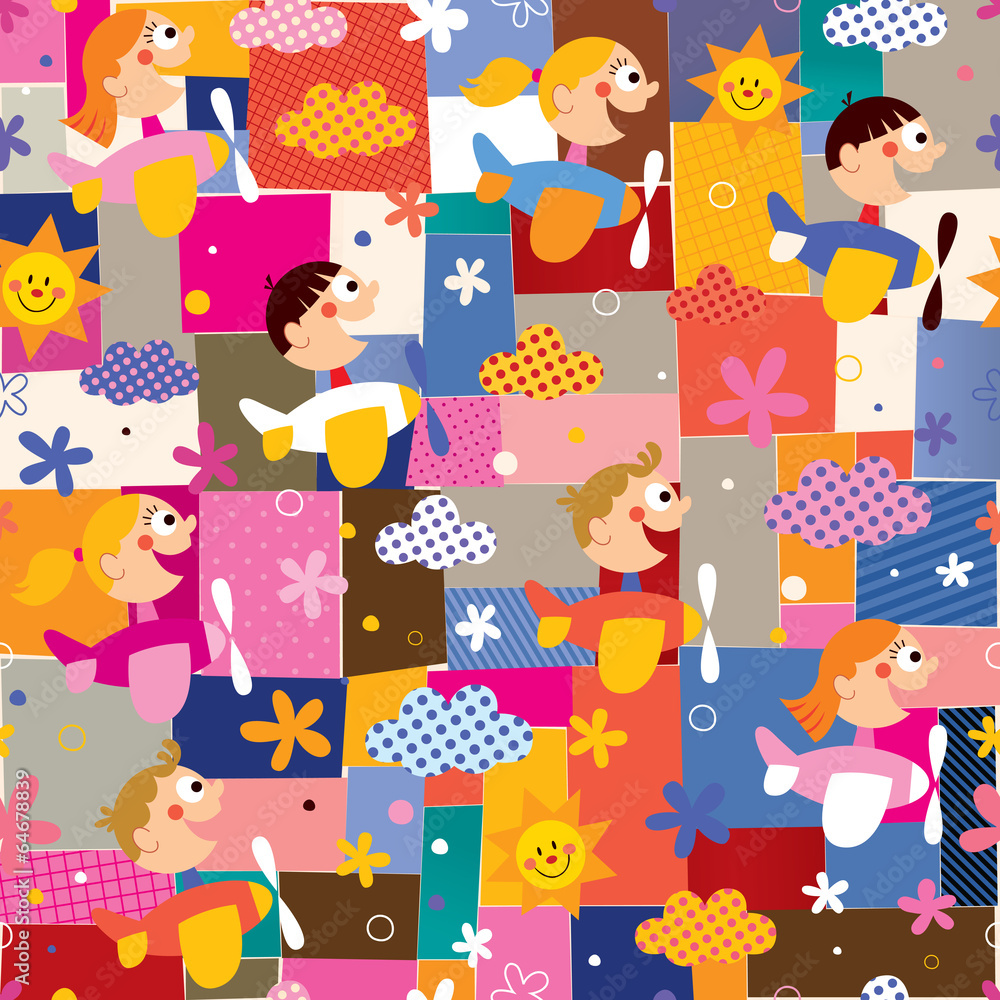 children in airplanes collage pattern children in airplanes collage pattern