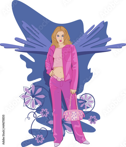 beauty blond glamour girl with ping bag