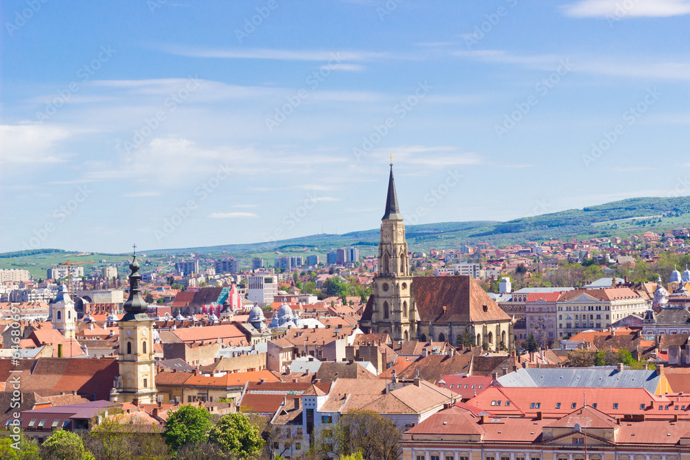 Scenic view of Cluj-Napoca under blue sky, Romania