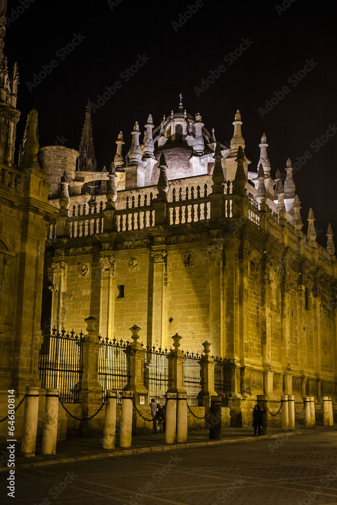 The Cathedral of Seville by night, Seville, Spain.