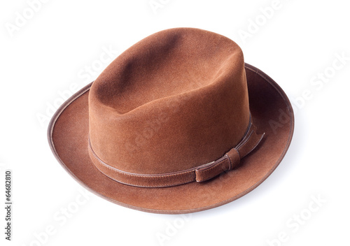 brown male felt hat isolated on white background