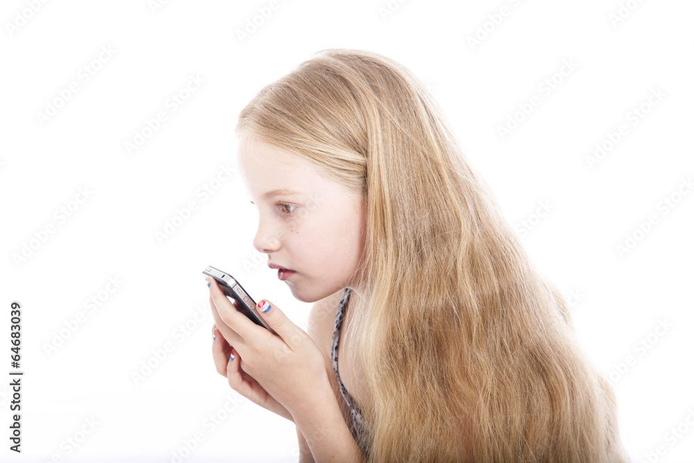 young blond girl with mobile phone in studio young blond girl with mobile phone in studio