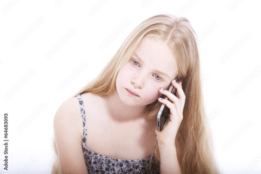 young blond girl with mobile phone in studio young blond girl with mobile phone in studio