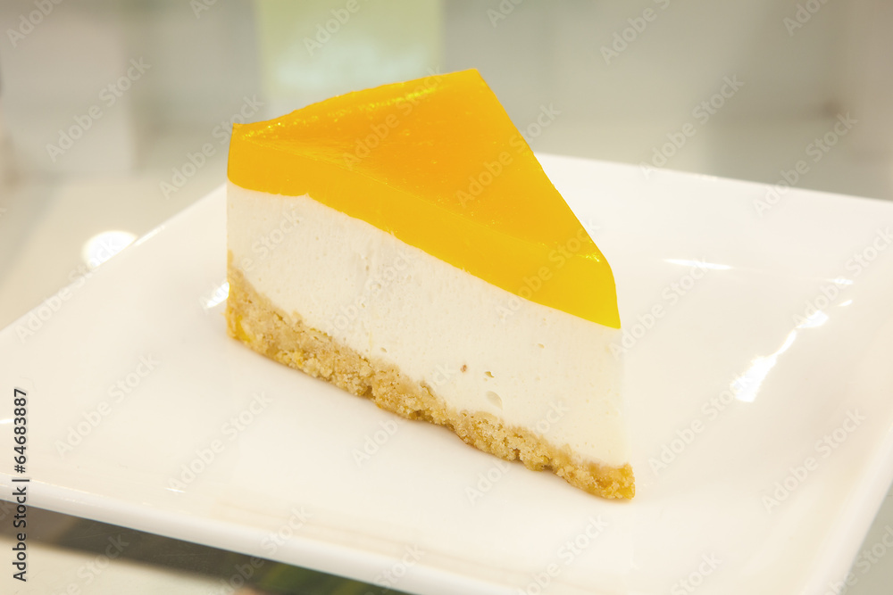 Mango Cheescake on the table Mango Cheescake on the table