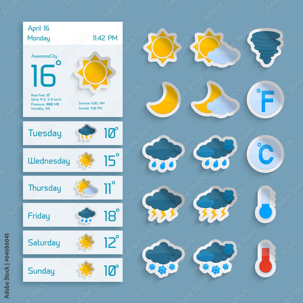 Fototapeta premium Weather Paper Widgets Set