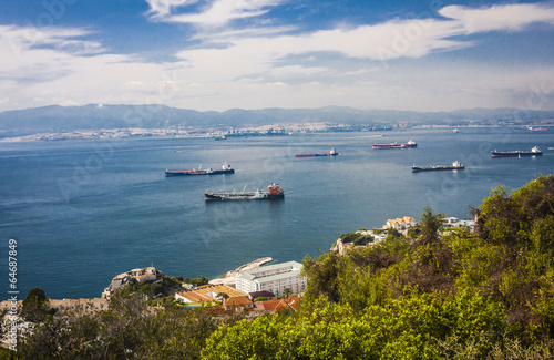 Scenic view from above over Gibraltar Bay and town