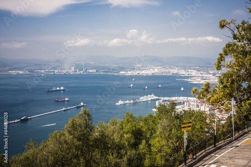 Scenic view from above over Gibraltar Bay and town