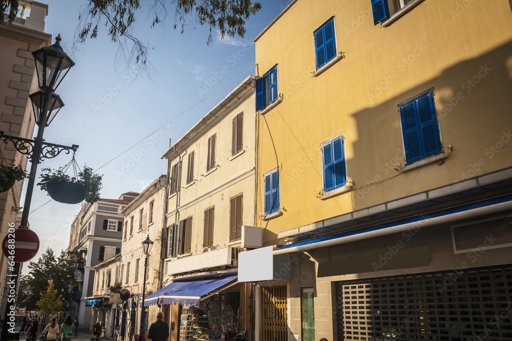 Naklejka premium the main street in Gibraltar city,Gibraltar, UK