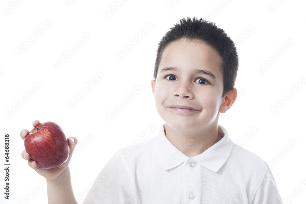 Smilling child with apple. Isolated on white. Smilling child with apple. Isolated on white.