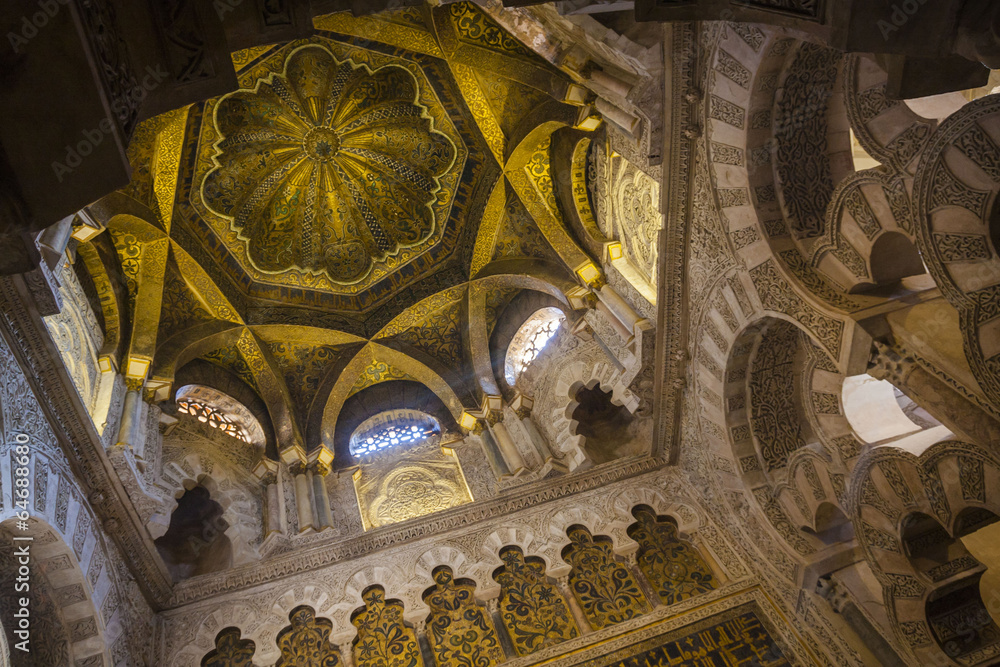 Interior view of La Mezquita Cathedral in Cordoba, Spain.