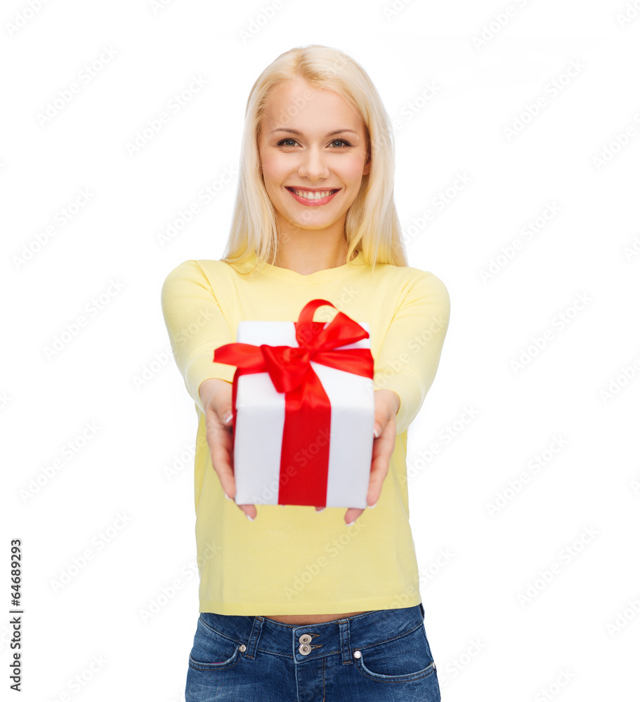 smiling girl with gift box smiling girl with gift box