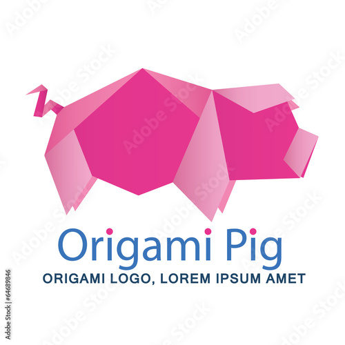 Origami pig, pig logo, pink pig