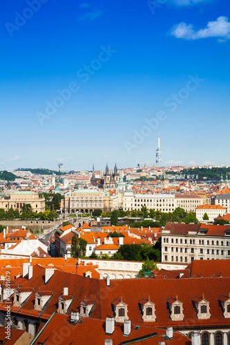 View on red roofs in Prague, Czech Republic