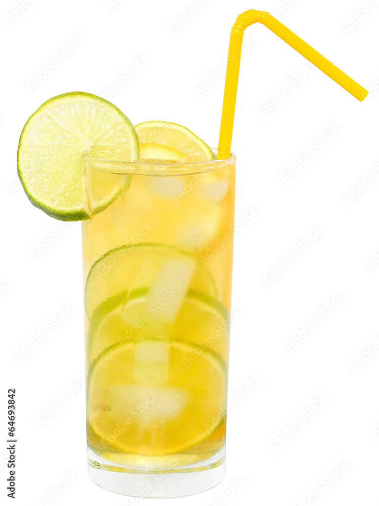 Lemonade with lime and ice cubes Lemonade with lime and ice cubes
