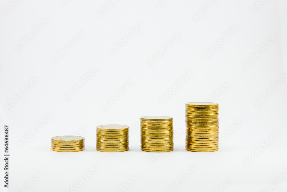 Gold coins on white background Gold coins on white background
