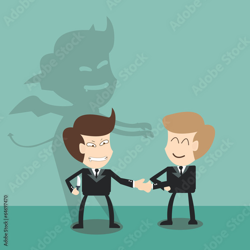 Devil shadow behind  business partners - bad  partner concept
