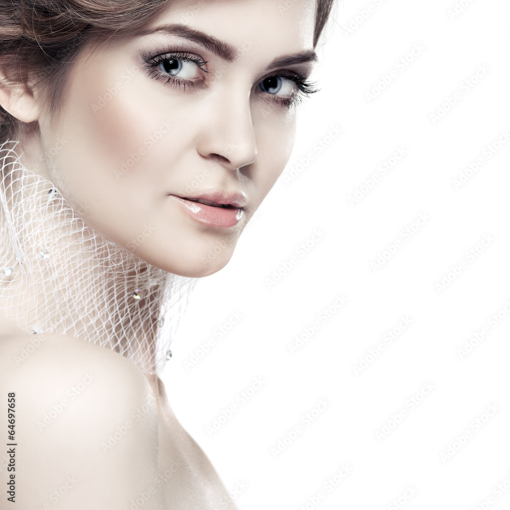 Naklejka premium Beautiful girl, isolated on a white, emotions, cosmetics
