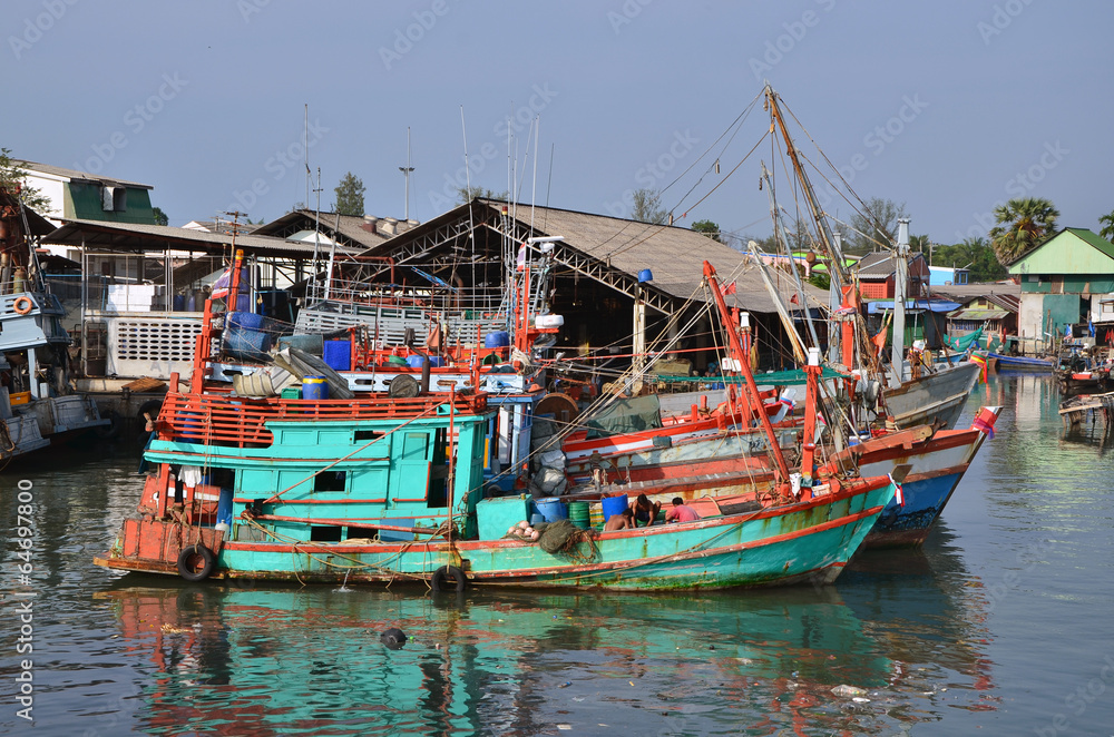 Moored Thai Fishing boats
