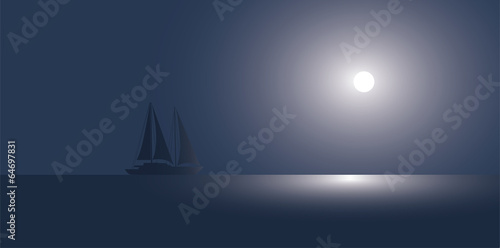 The yacht at the ocean against the coming sun