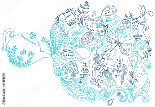 tea time background, doodle illustration