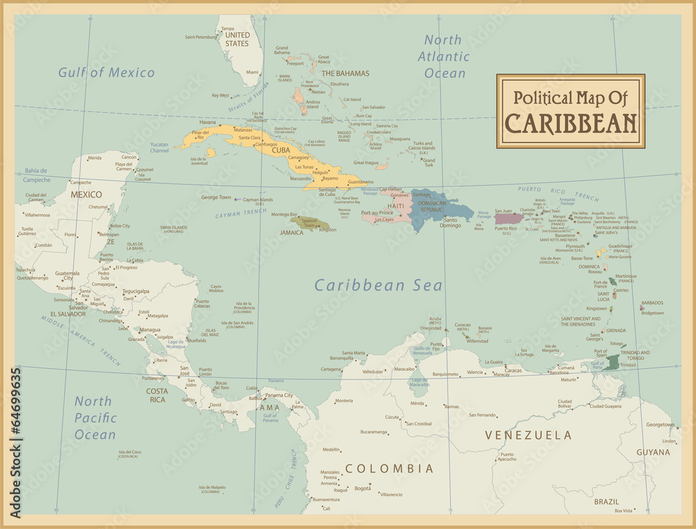 Caribbean -highly detailed map.Layers used.
