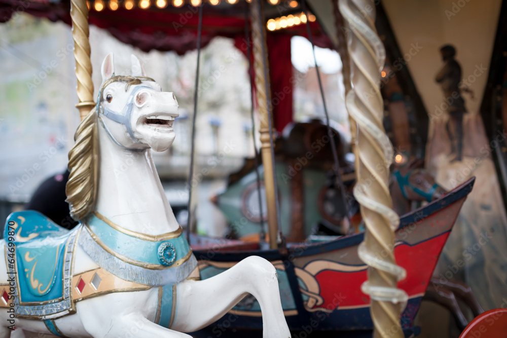 Carousel in an amusement park, Dinan, Cotes-D'Armor, Brittany, F
