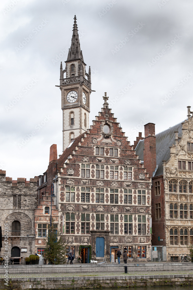 Clock tower in a city, Ghent, Belgium