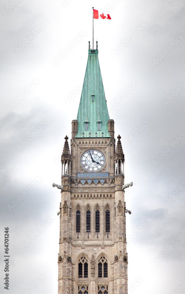 Clock tower in a parliament building, Peace Tower, Centre Block,