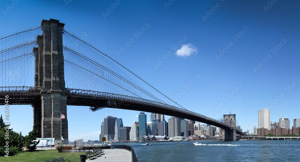 Low angle view of a bridge, Brooklyn Bridge, New York City, New