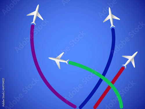 Four airplanes and lines